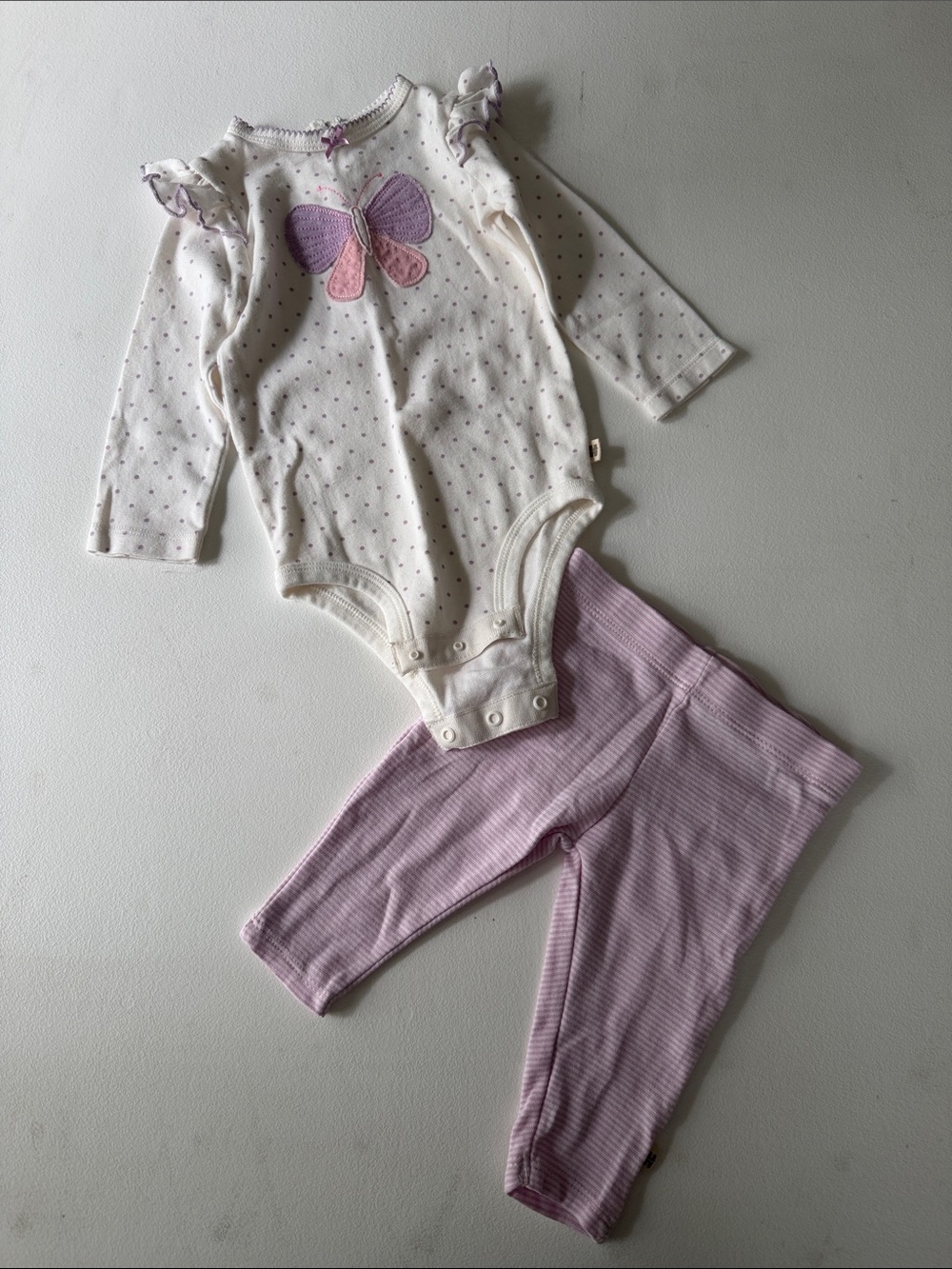 Huggies - Butterfly Bodysuit & Pink Striped Pants Set